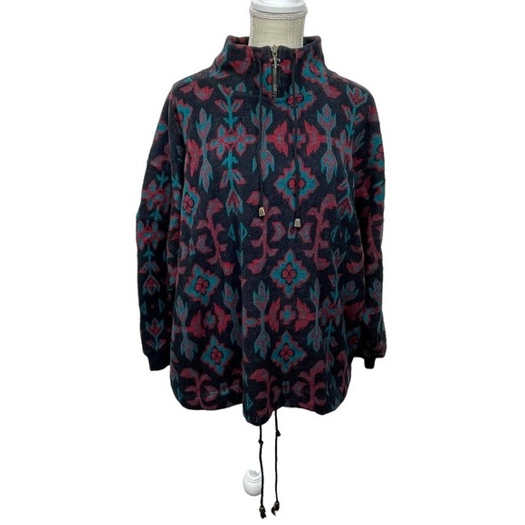 Vintage Southwestern Aztec Pullover Sweater 1/4 Zip Brass Accents Women Sz 18/20 - Picture 1 of 11